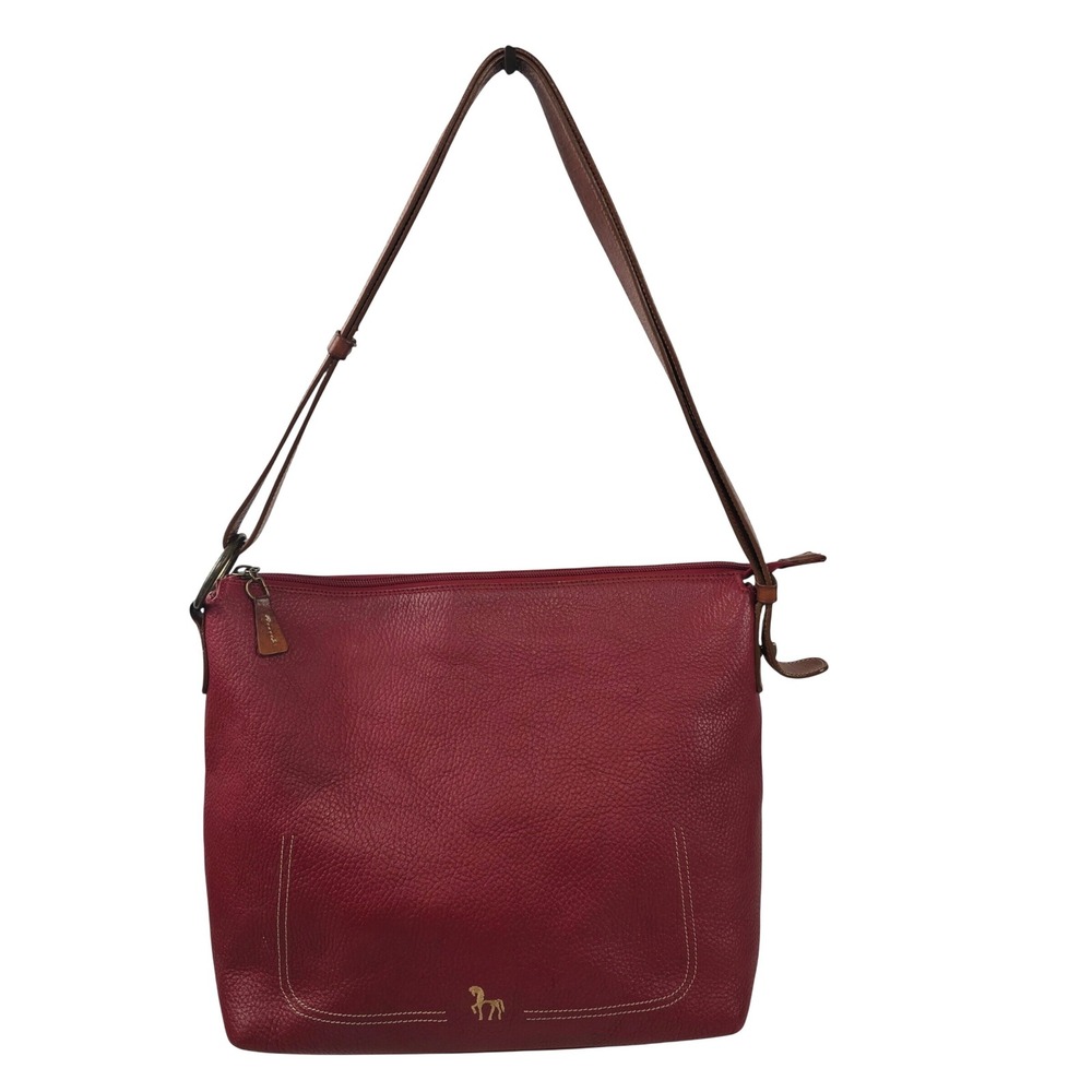 Petusco Red Genuine Leather Shoulder Bag Purse Made in Spain Horse Logo